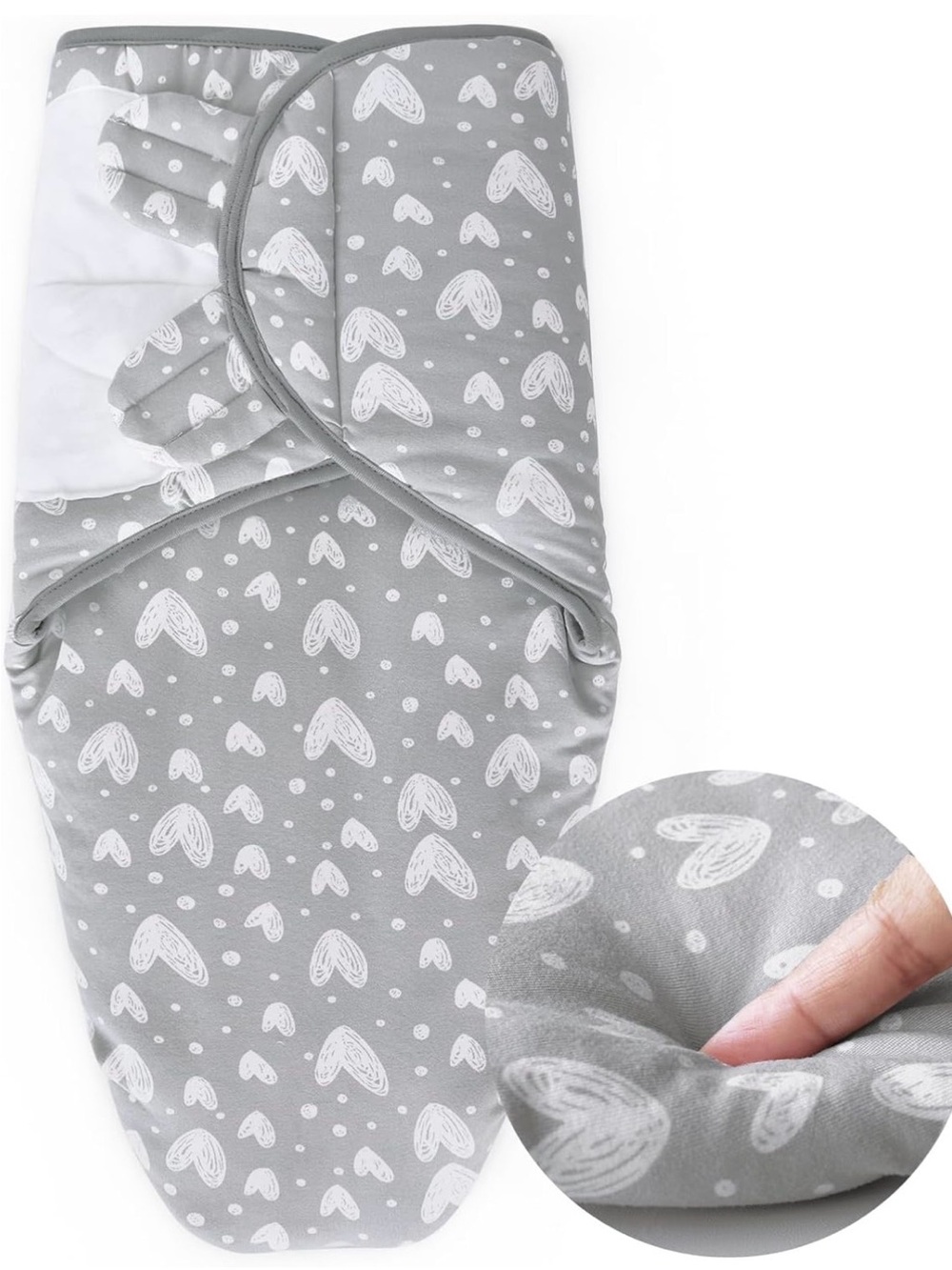 Gray Swaddle Blanket with White Heart Pattern
